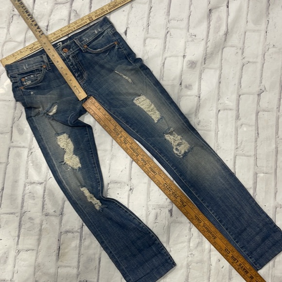 7 For All Mankind Roxanne Jeans Skinny Straight Distressed Mid-Rise Denim - Picture 14 of 14